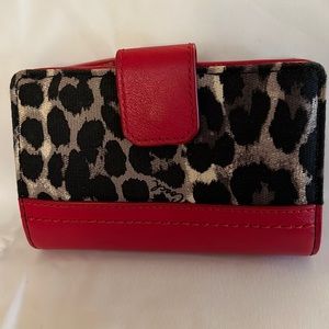 Leopard canvas and red leather Coach wallet